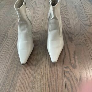 Franco Sarto White Pointed Ankle Booties with Side Zip